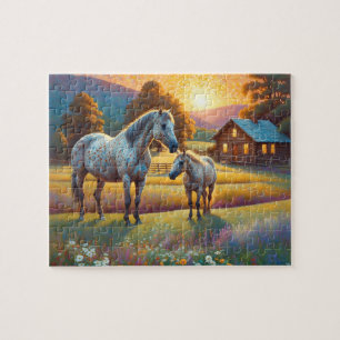 Puzzle Cheval dans la prairie de fleurs sauvages de la fe