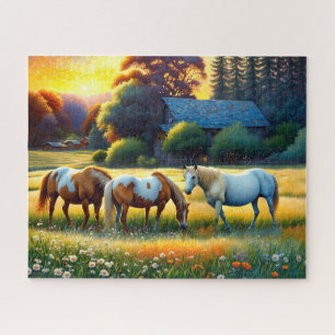 Puzzle Cheval dans la prairie de fleurs sauvages de la fe