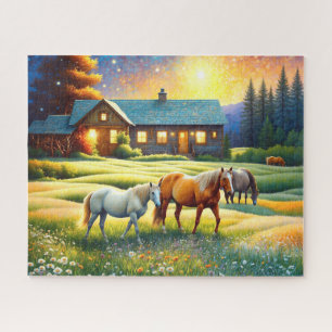Puzzle Cheval dans la prairie de fleurs sauvages de la fe