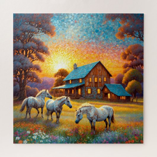 Puzzle Cheval dans la prairie de fleurs sauvages de la fe (Horizontal)