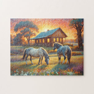 Puzzle Cheval dans la prairie de fleurs sauvages de la fe