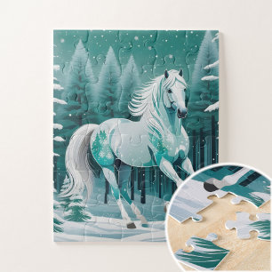 Puzzle Cheval d'argent vert dans la forêt enchantée