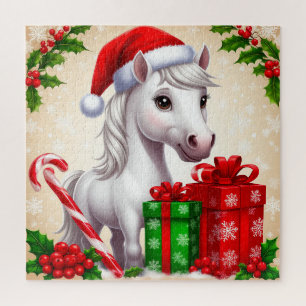 Puzzle Cheval de dessin animé festif avec un chapeau de P