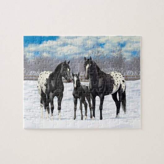 Puzzle Cheval De L'Appaloosa Noir En Neige (Horizontal)