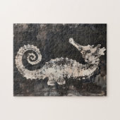 Puzzle Cheval De Mer Abstrait Sur Encre Noire (Horizontal)