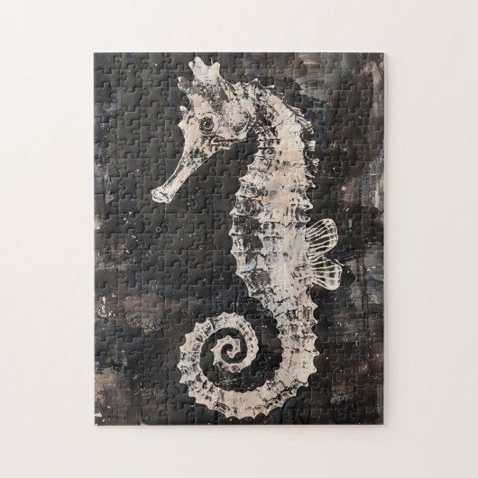 Puzzle Cheval De Mer Abstrait Sur Encre Noire (Vertical)