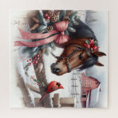 Puzzle Cheval de Noël Brown et cardinal (Horizontal)