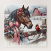 Puzzle Cheval de Noël Brown et cardinal (Vertical)