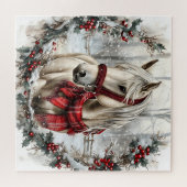 Puzzle Cheval de Noël élégant avec couronne d'hiver (Horizontal)