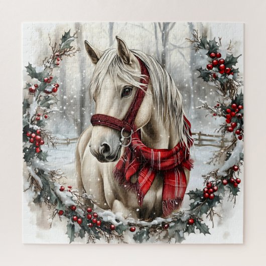 Puzzle Cheval de Noël élégant avec couronne d'hiver (Vertical)