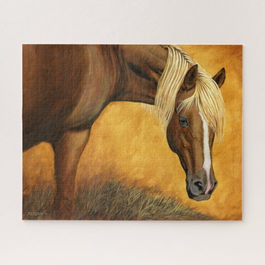 Puzzle Cheval De Quartier Avec Mane D'Or, Peinture Acryli (Horizontal)