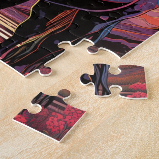 Puzzle Cheval du coucher de soleil violet (Côté)