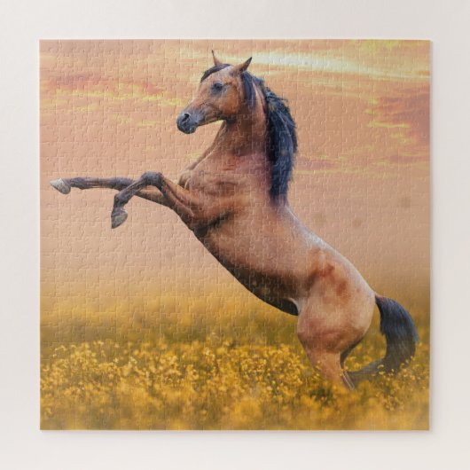 Puzzle Cheval élevant dans un champ de fleurs (Vertical)