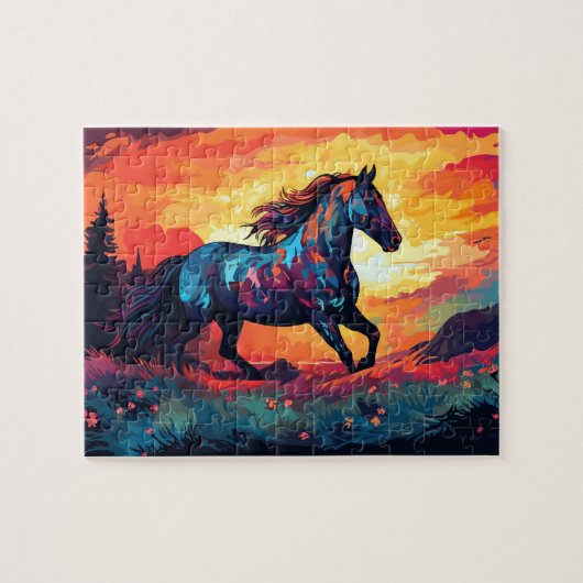Puzzle Cheval En Course Sur Le Terrain Art Abstrait Cheva (Horizontal)