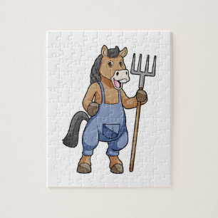 Puzzle Cheval en fermier avec Rake