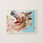 Puzzle Cheval et Fleurs aquarelles (Horizontal)