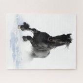 Puzzle Cheval Friésien Noir En Neige (Horizontal)