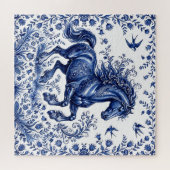 Puzzle Cheval frison de style Delft Delftware dans un pré (Horizontal)