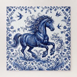 Puzzle Cheval frison de style Delft Delftware dans un pré