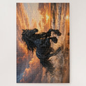 Puzzle Cheval Frison Noir au Coucher du Soleil, Course Pu (Vertical)