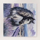 Puzzle Cheval gris joli debout en Lavender (Horizontal)