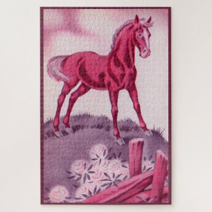 Puzzle cheval heureux en rose