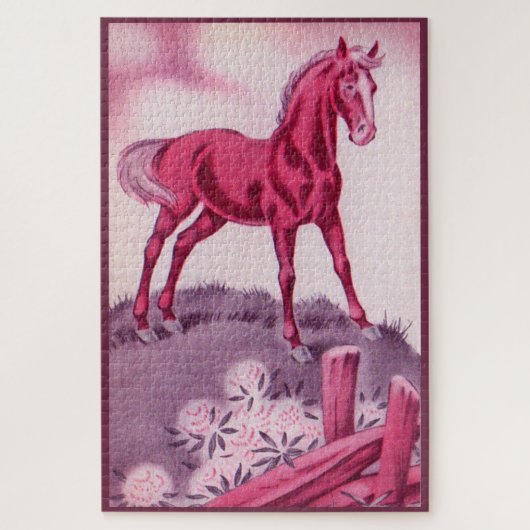 Puzzle cheval heureux en rose (Vertical)