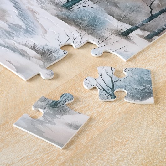 Puzzle Cheval hiver scène neige forêt Noël (Côté)