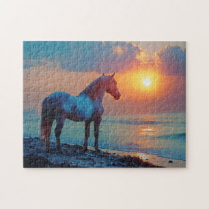 Puzzle Cheval Le coucher du soleil au bord de la mer