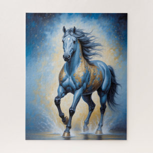 Puzzle cheval majestueux en bleu et or