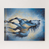 Puzzle cheval majestueux en bleu et or (Horizontal)
