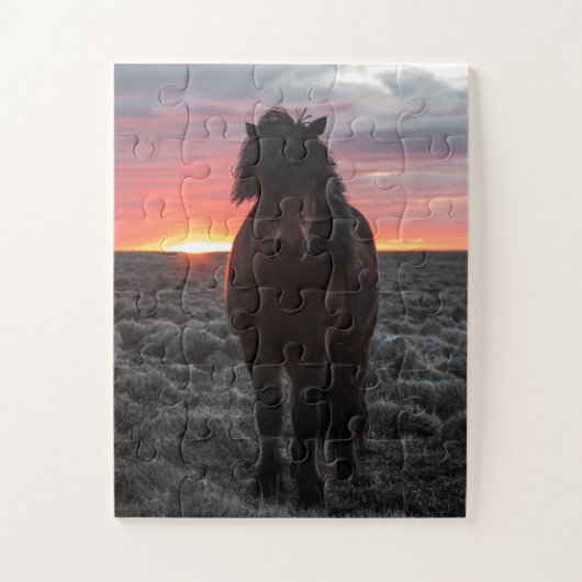 Puzzle Cheval Mustang sauvage au coucher du soleil (Vertical)