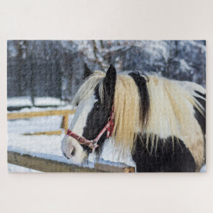 Puzzle Cheval neigeux en campagne Noël hiver