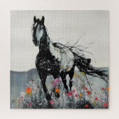 Puzzle Cheval noir en Fleur sauvage (Vertical)