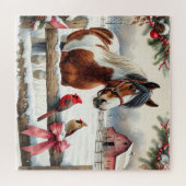 Puzzle Cheval Pinto tacheté et Cardinals Noël (Horizontal)