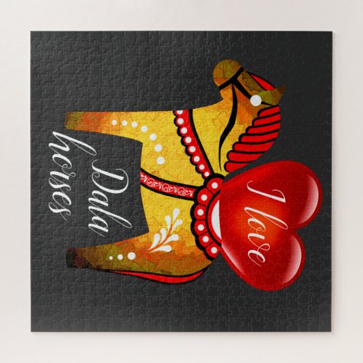 Puzzle Cheval populaire Dala, coeur blanc/noir/jaune/roug (Horizontal)