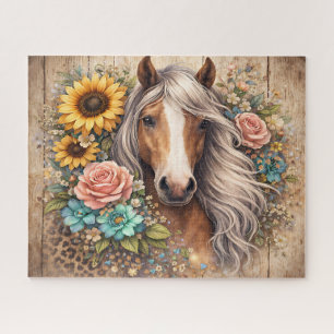 Puzzle Cheval Rustique Avec Fleurs