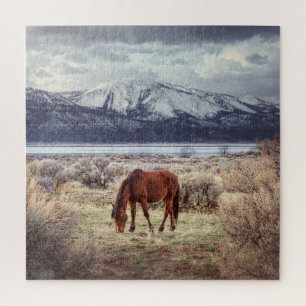 Puzzle Cheval sauvage : Paysage hivernal du Nevada.