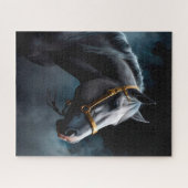 Puzzle Cheval sur fond noir avec teintes bleues (Horizontal)