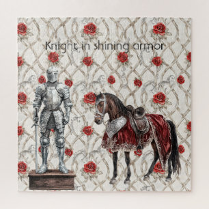 Puzzle Chevalier en armure étincelante de roses rouges