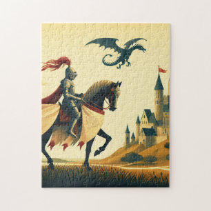 Puzzle Chevalier médiéval/wyvern/château fantasy