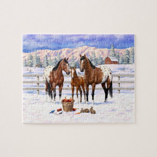 Puzzle Chevaux Appaloosa De Baie Brown En Neige (Horizontal)