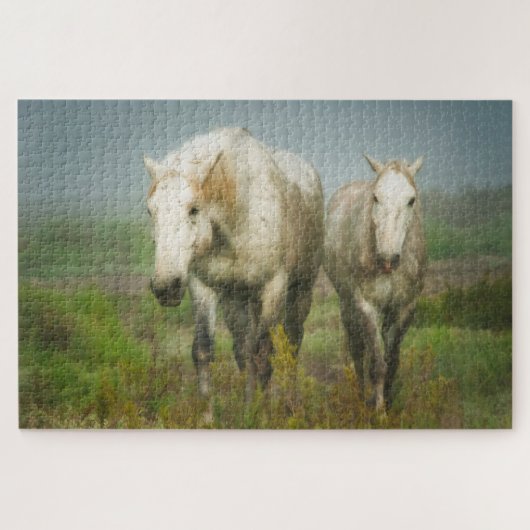 Puzzle Chevaux blancs de Camargue en champ (Horizontal)