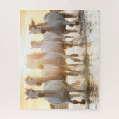 Puzzle Chevaux blancs sur la plage au coucher du soleil (Vertical)