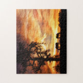 Puzzle Chevaux Chêne et couché de soleil (Vertical)