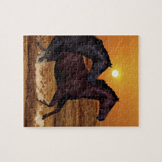 Puzzle Chevaux courant au coucher du soleil sur l'océan (Horizontal)