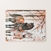 Puzzle Chevaux dans une forêt rouge (Horizontal)