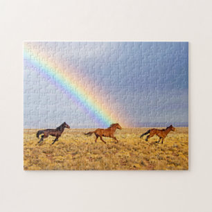 Puzzle Chevaux De Mustang Sauvage Courant Avec Arc-En-Cie
