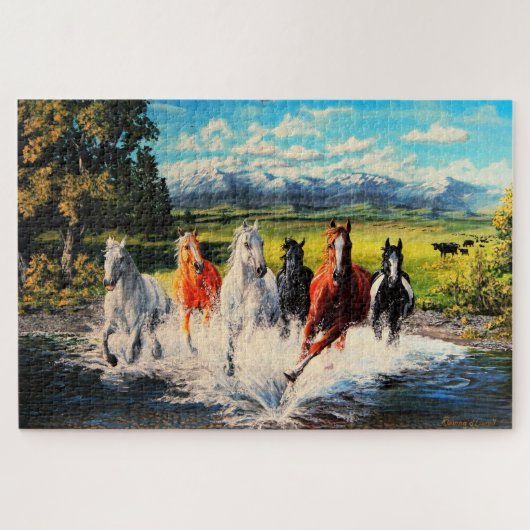 Puzzle Chevaux de ranch courant par la rivière 1014 (Horizontal)
