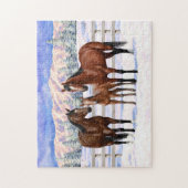 Puzzle Chevaux Du Quartier De La Baie Brown En Neige (Vertical)